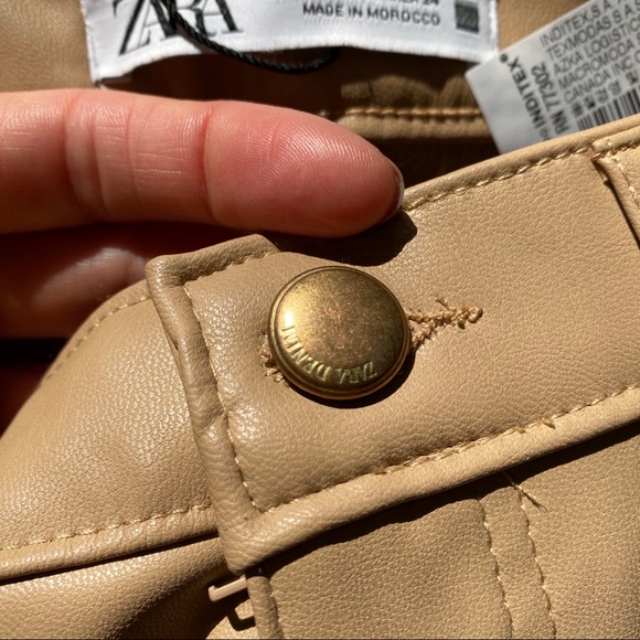 🍂 ZARA TAN FAUX LEATHER HIGH WAIST STRAIGHT LEG PANTS! - Picture 6 of 11
